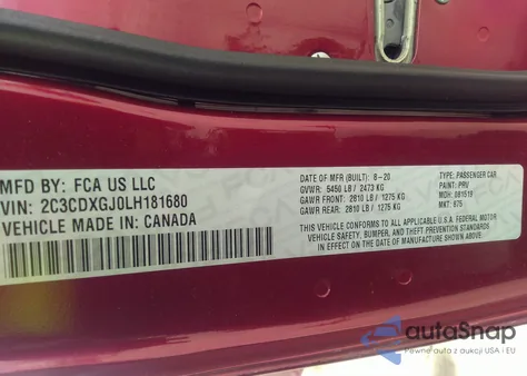 2020 Dodge Charger Scat Pack Rwd from USA, damaged, VIN 2C3CDXGJ0LH181680